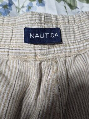 Nautica Light Beige and White Striped Casual Shorts